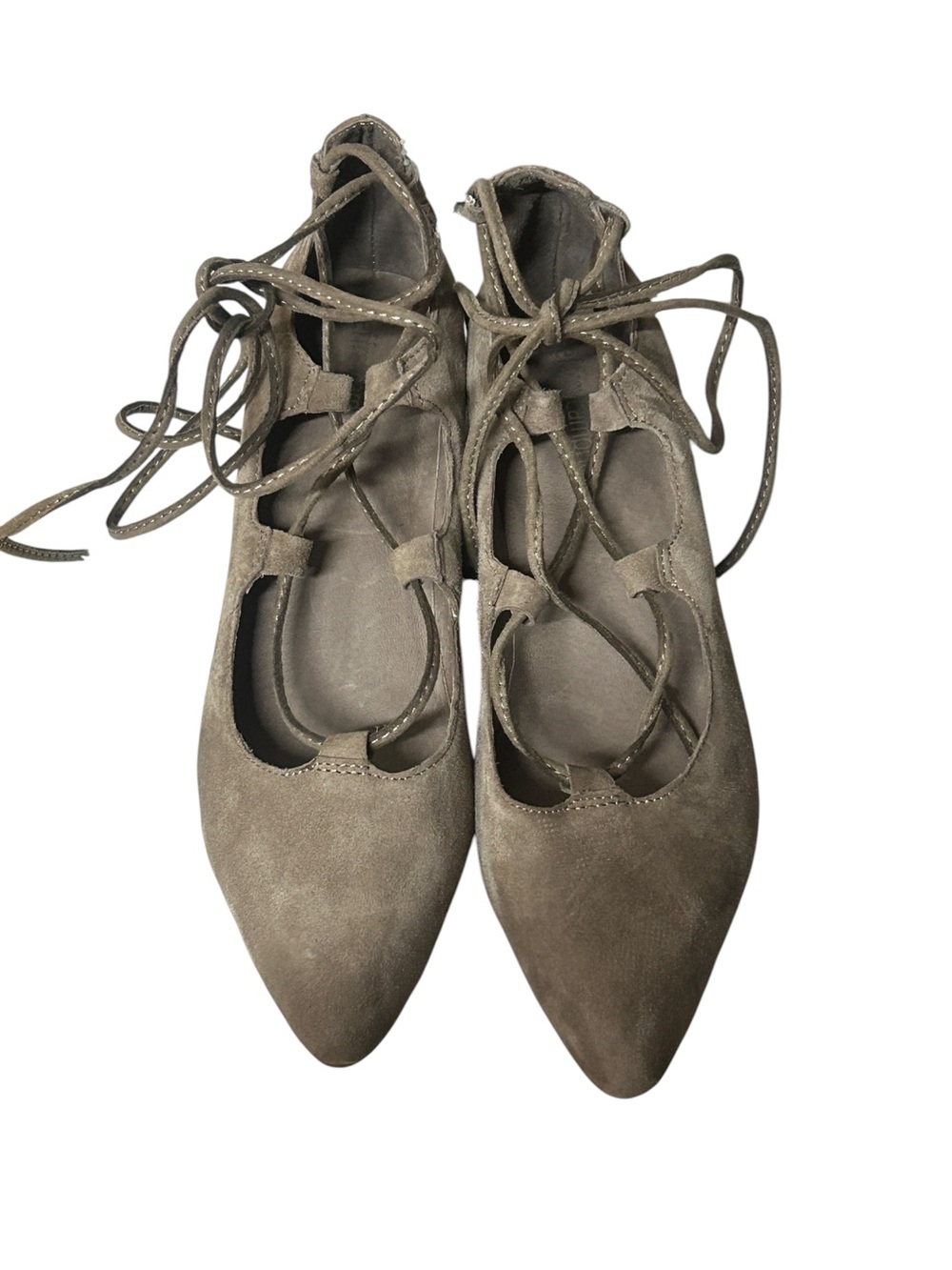 Jeffrey Campbell Atsuko Taupe Suede Wrap Around Lace Up Pointed Toe Wedge Flats - Picture 5 of 6